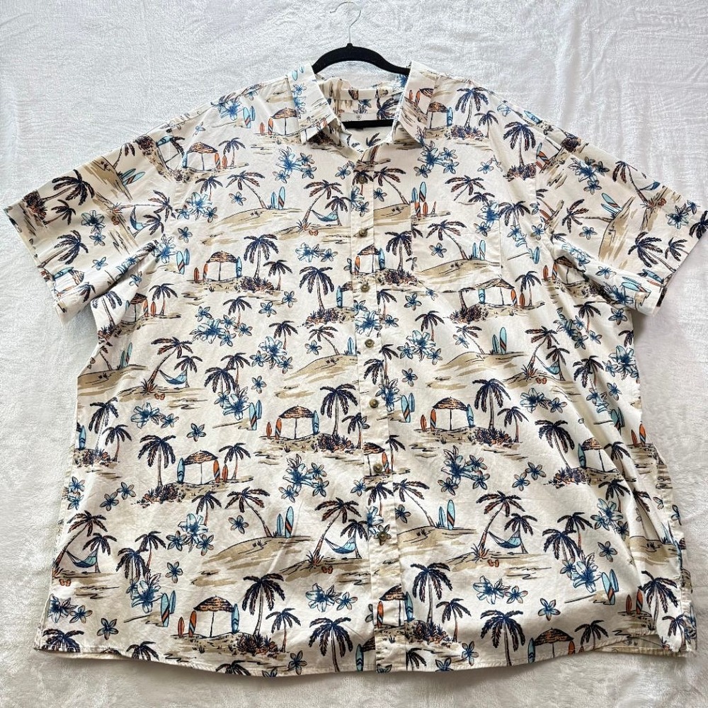 Oak Hill 3XL Hawaiian Shirt Palm Tree Surfboard Tropical Cotton Short Sleeve